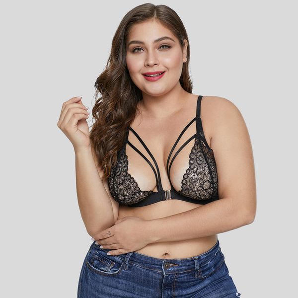 

large size shiying summer new lace black floral underwear women gathered bra, Black;red