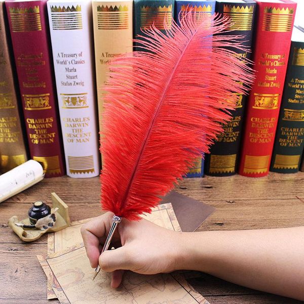 

ballpoint pens 11 colors ostrich feather quill pen for wedding gift signature birthday party home decoration office school, Blue;orange