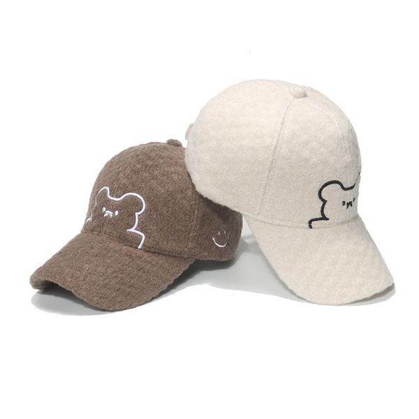 

fashion designers ins caps cute net red smiley bear baseball cap student autumn and winter woolen curved brim couple peaked hat trendy korea, Blue;gray