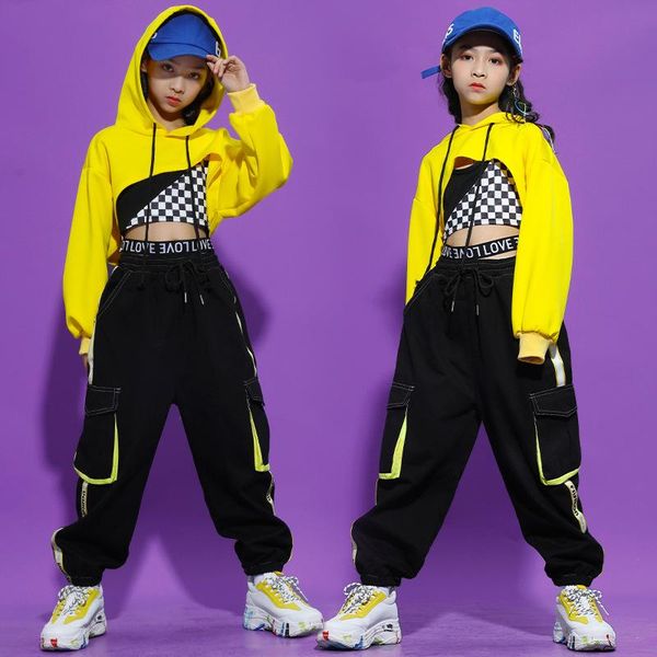

stage wear kid hip hop clothing hoodie sweatshirt crop long sleeve tank tactical cargo pants for girls dance costume clothes, Black;red
