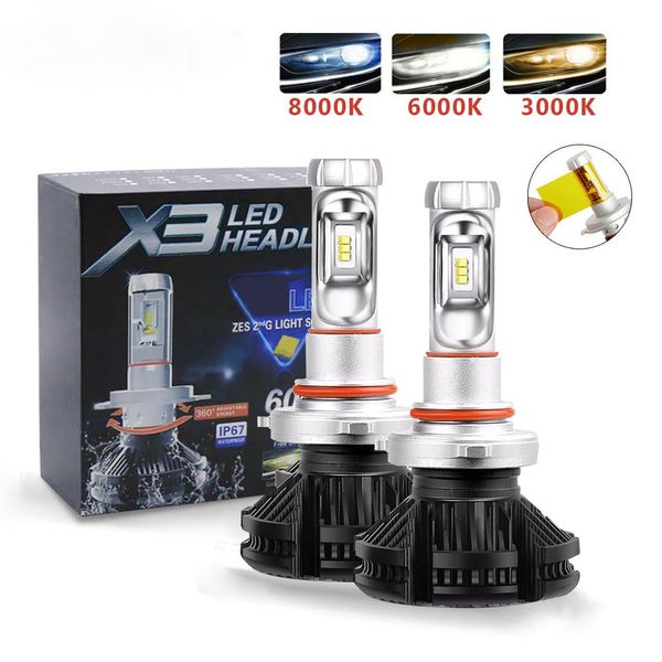 X3 LED Far ZES 50 W 6000LM H4 LED H7 Araba Far 3000 K / 6500 K / 8000 K H1 H11 9005 HB3 9006 LED Sis Lambası Oto