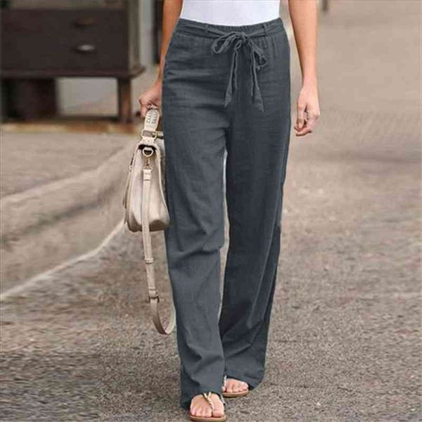 

retro cotton linen solid color pants womens summer trousers casual elastic waist party womens palace plus size, Black
