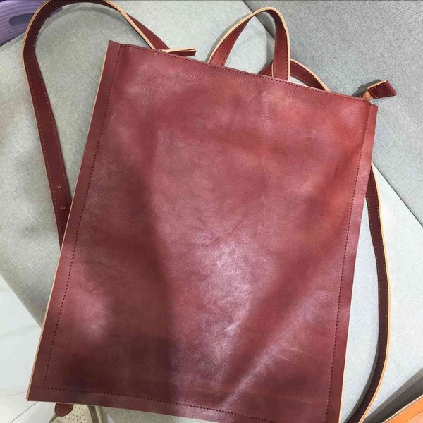 

korean flat backpack super large bag square leather cowhide fashion women's handbag