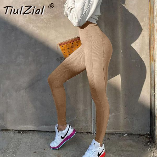 

women's leggings tiulzial ribbed kniskinny stretch women autumn elastic high waist outfit black baisc