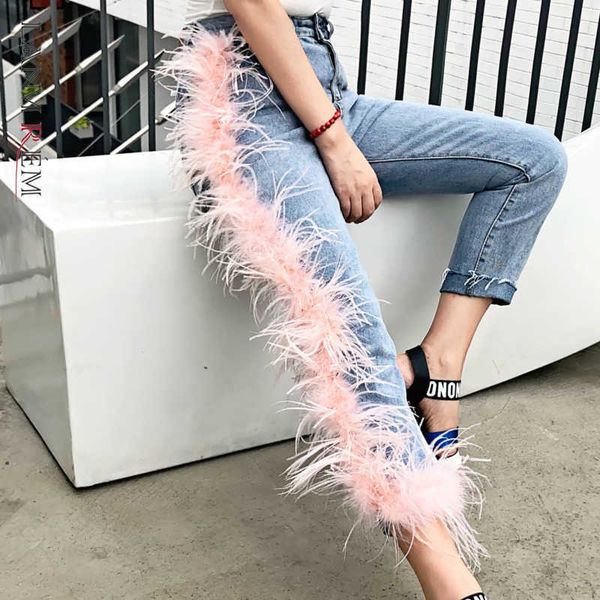 

lanmrem fashion women high waist broken tassels fur patchwork washted jeans female pants wh61705l street 210927, Blue