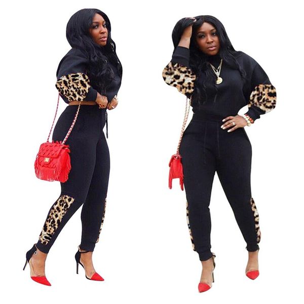 

women's tracksuits leopard patchwork tracksuit women two piece set autumn winter clothes warm sweatshirt and pants sporty jogging suit, Gray