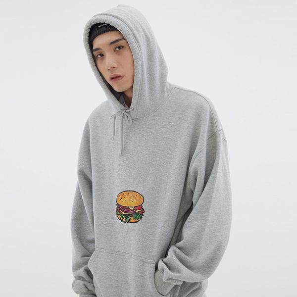 

casual simple high street hooded sweatshirt spring autumn hamburger letter printed pullover men women couples warm long sleeve popular fashi, Black