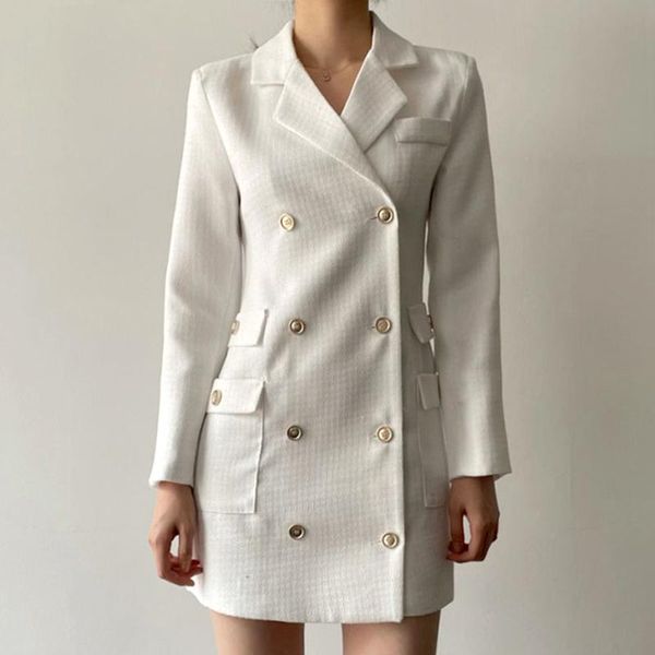 

women's wool & blends korean chic notched collar elegant coats and jackets women slim waist long sleeve office lady coat solid autumn, Black