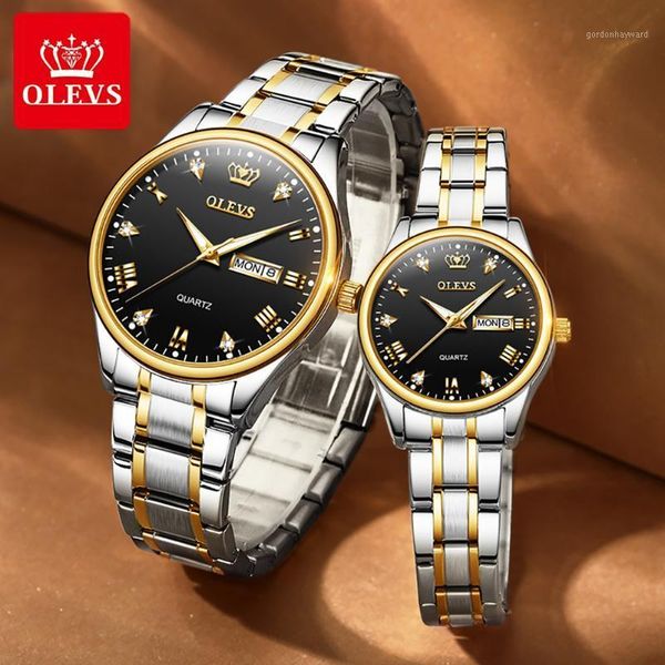 

men's watch fashion waterproof quartz casual business couples luxury stainless couple watches pair men and women wristwatches, Slivery;brown