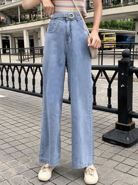 

women's jeans women high waist loose pants vintage woman 2021 casual denim wide leg fashion, Blue