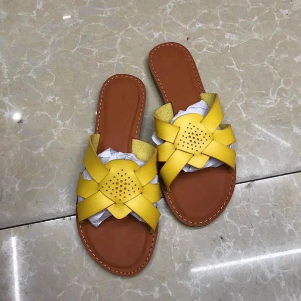 

slippers 2021 summer women shoes national style flower pattern leather flat heel fashion tide female slides outside woman, Black