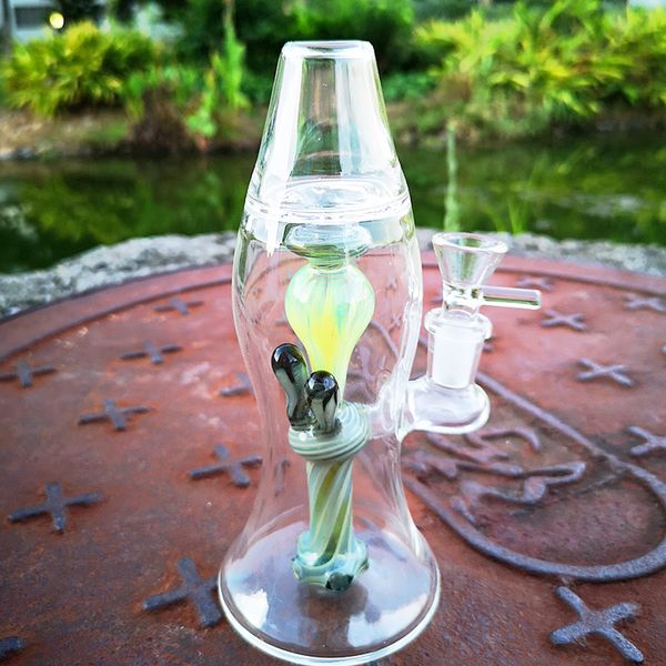 Mini Lava Lamp Glass Bong Narghilè Heady Straight Tube Water Pipe Elegant Oil Dab Rigs 14mm Female Joint 5mm Thick Beaker Bong con ciotola