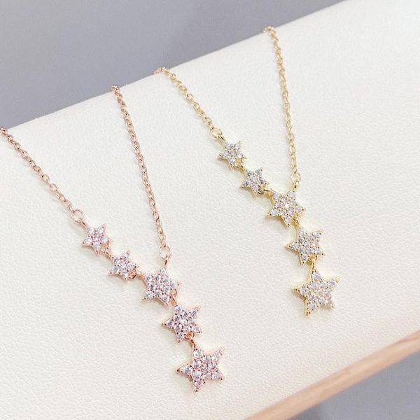 

chains botu 2021 five stars pendant necklace korean-style micro-inlaid zircon stitching five-pointed star elegant jewelry, Silver