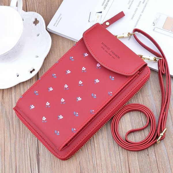 

cross body floral pattern mobile phone women's wallets mini cell shoulder bags small flap crossbody pu leather bag 2021
