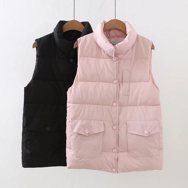 

women's vests 2021 women sleeveless coat plus size warm winter black pink cotton vest female slim windproof waistcoat, Black;white