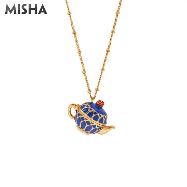 

pendant necklaces misha long pendants necklace for women quality enamel galzed teapot design charms jewelry ladies party wedding gift, Silver