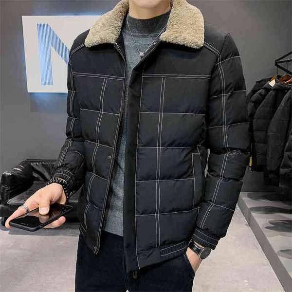 

men's down & parkas autumn solid male color cotton jacket short casual fashion thin neck lambs goatee wool ziv9, Black