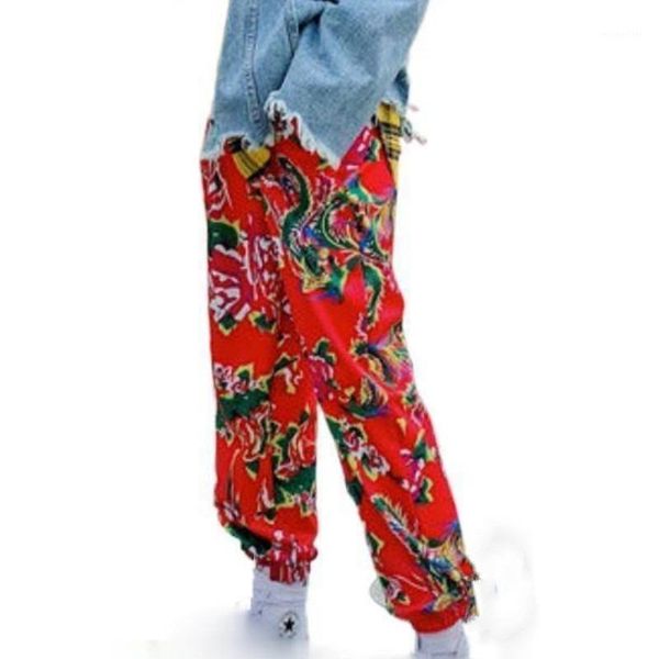 

flower print joggers sweat pants women 2021 spring fall clothes female streetwear baggy mid waist drawstring loose trousers women's & c, Black;white
