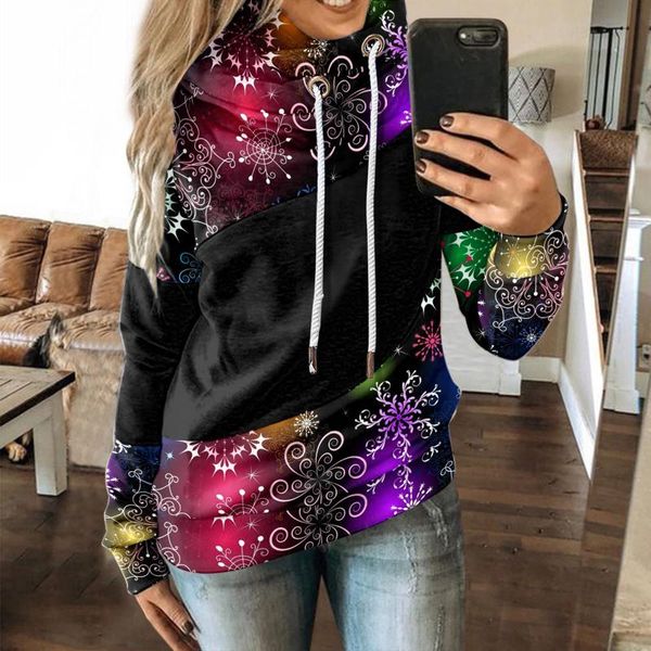 

women's hoodies & sweatshirts women casual merry christmas print contrast splice long sleeve hoodie sweatshirt daily fashion strap *8, Black