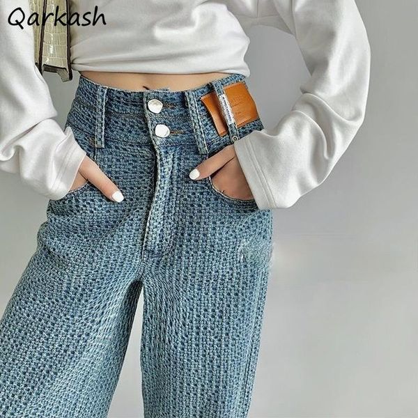 

women's jeans wide leg women knitted design full length bf college all-match boyfriend trousers baggy streetwear stylish spring 2021, Blue