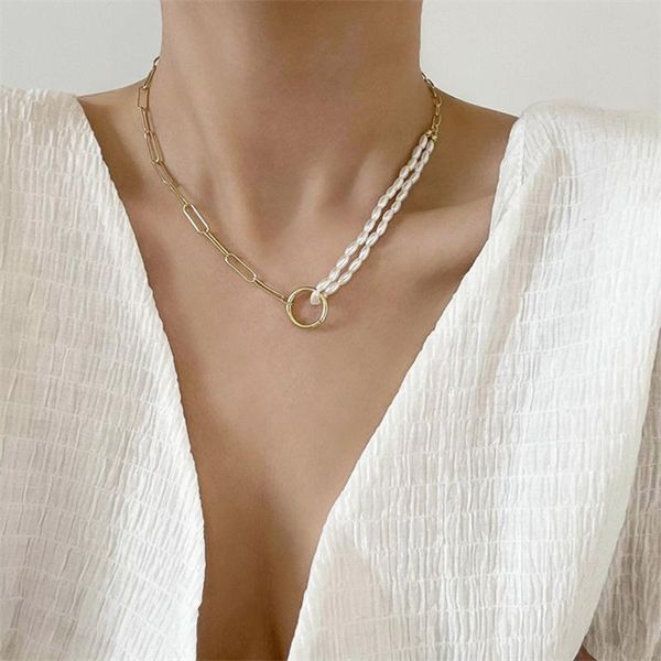 

pendant necklaces flashbuy korean elegant irregular pearl splicing chain choker fashion round circle for women jewelry, Silver