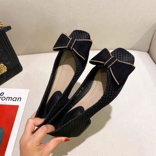 

dress shoes spring and summer 2021 fashion single shoe temperament bow adornment women's low help, Black
