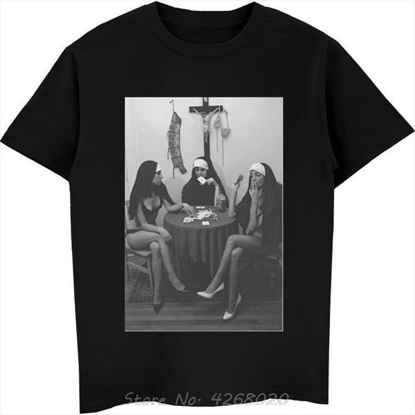 

nuns naked playing card mens t shirt smoking funny brand clothing fashion man cotton o neck, White;black