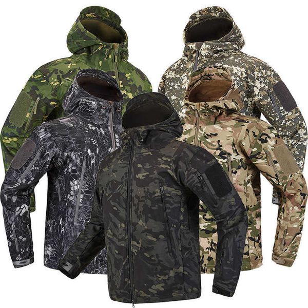 Army Camouflage Airsoft Jacket Men Military Tactical Winter Waterproof Softshell Windbreaker Hunt Abbigliamento 210909