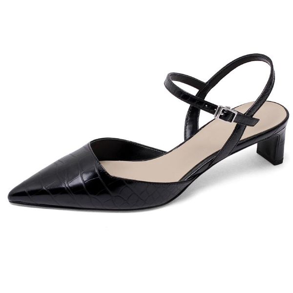 

genuine leather women's sandals 2021 pointed summer shoes for women black nude heels party wedding ladies quality