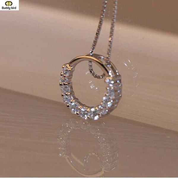 

pendant necklaces wedding courtship necklace shiny zircon crystal circle 925 sterling silver women's jewelry gift erkek kolye