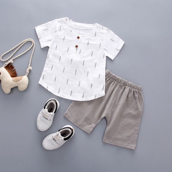 

summer boy short sleeve set kids casual t-shirt + shorts sets 2 pieces baby boy clothes, White