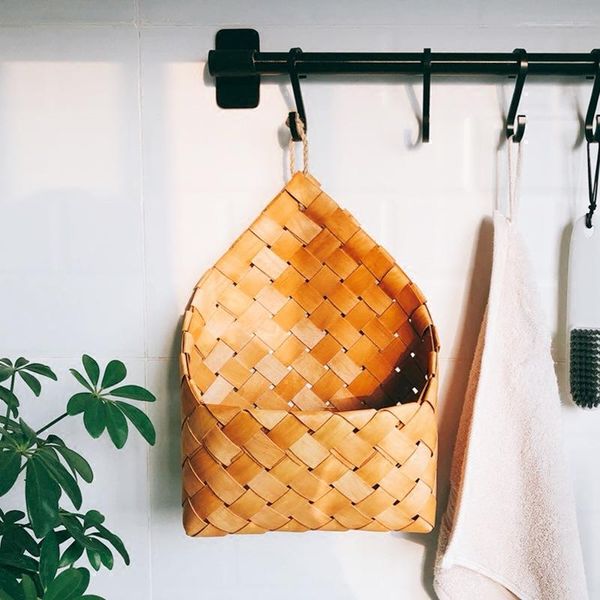 

wood chip woven hanging wall storage basket magazine home debris baskets
