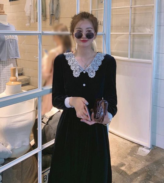 

casual dresses coigarsam autumn dress women spring 2021 office lady french style vintage long sleeve solid high waist traf robe, Black;gray