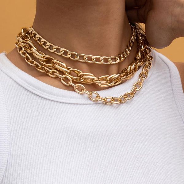 

chokers jewelry retro clavicle chain hip hop necklace female exaggerated geometric cross twist set, Golden;silver