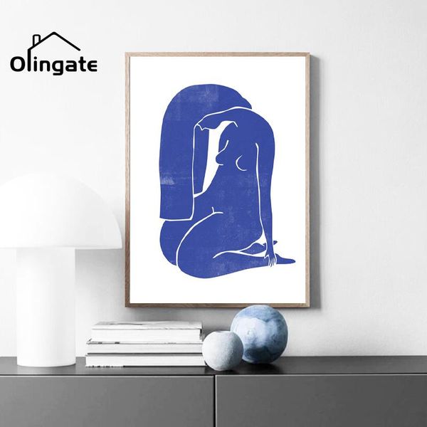 

paintings woodblock style figure poster abstract female blue nude art prints wall canvas painting of one piece for bedroom home decor