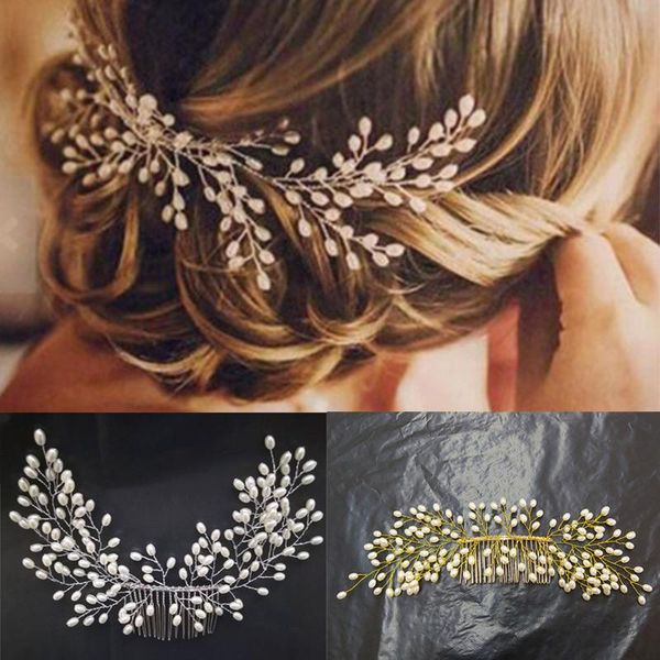 

hair clips & barrettes flashing ornaments rhinestone pearl bridal clip accessories jewelry wedding elegant crystal bride comb headwear, Golden;silver
