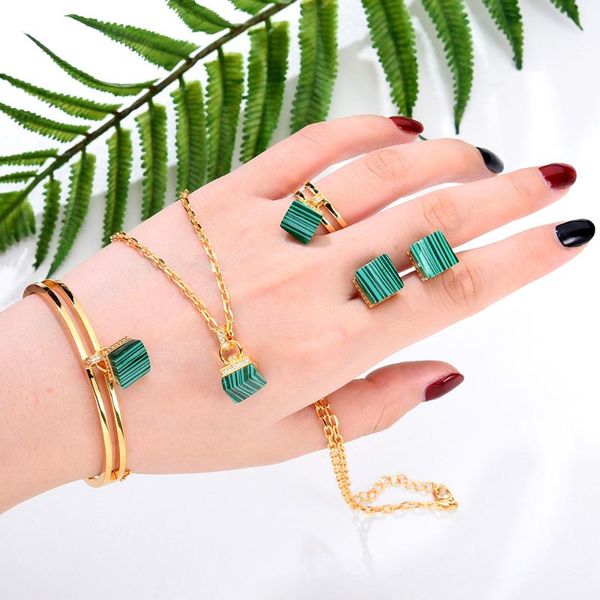 

earrings & necklace godki hiphop cuban link natural stone dubai bridal jewelry set for women wedding party cz zircon crystal neckalce, Silver