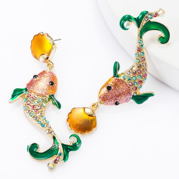 

dangle & chandelier green lucky fish fashion statement drop earrings for women vintage cute dangle earring 2021 girl party wedding jewelry, Silver