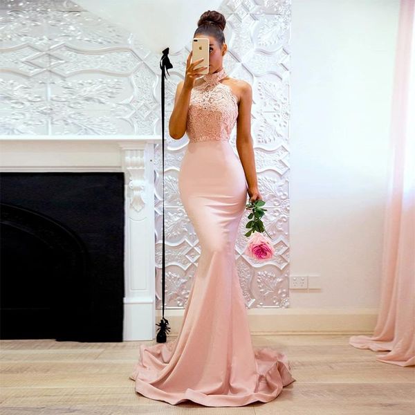 

bridesmaid dress girls halter low back mermaid the maid of honor long, White;pink