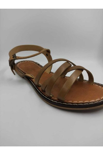 

sandals genuine leather brown buckled, Black