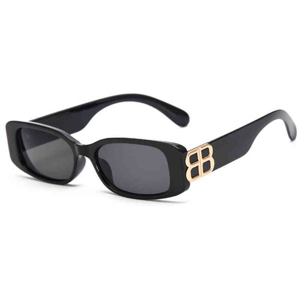 

vintage fashion double gold b letter sun glass women elegant small frame rectangle sunglass 2021, White;black
