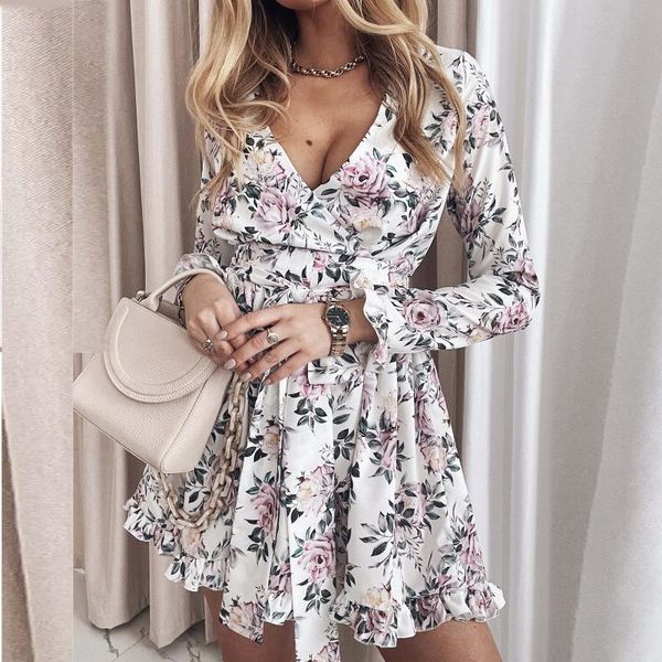 

casual dresses women's fashion v-neck solid color ruffle long sleeve belt dress ladies women 2021 robe femme, Black;gray