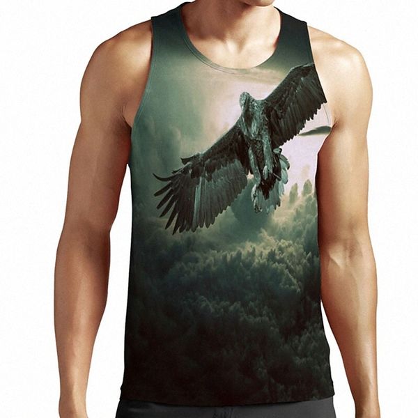 

men's tank undershirt 3d print graphic prints eagle animal plus size round neck casual daily print sleeveless basic designer big and t, White;black