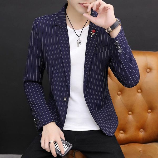 

men's suits & blazers hoo 2022 casual striped blazer youth autumn slim handsome thin, White;black