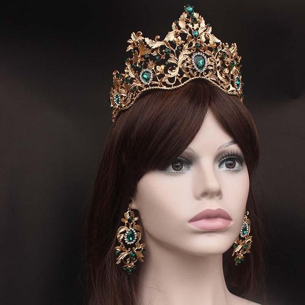 

earrings & necklace retro baroque crown red/green crystal tiaras and earring jewelry sets bride noiva wedding headbands for women forseven, Silver