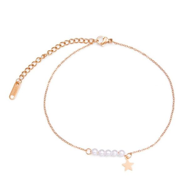 

anklets rose gold color star pearl for women charm stainless steel ladies girl summer foot jewelry gift drop, Red;blue