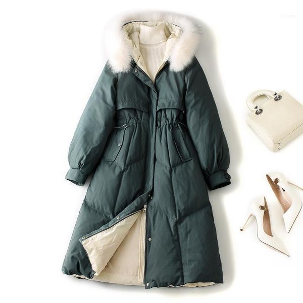 

women's down & parkas long white duck jacket women 2021 winter fur collar single-breasted zipper hooded coat 612ly1, Black