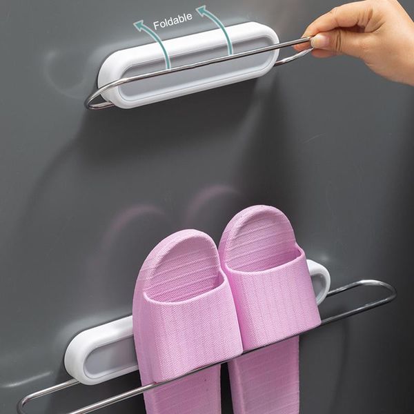 

towel racks punch-foldable bar adhesive hanging slippers organizer storage rack door mounted for kitchen shoes 46cm long sale