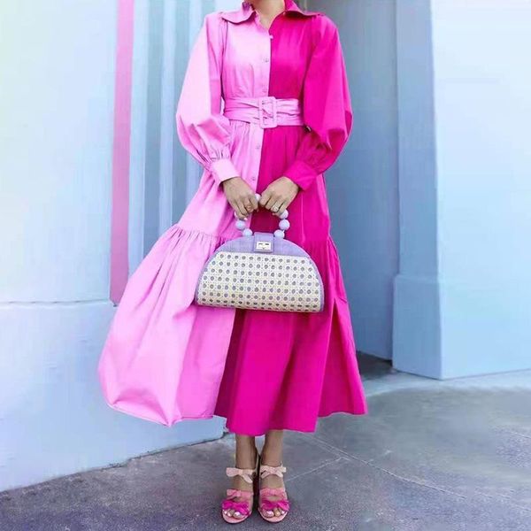 

casual dresses women dress 2021 arrival autumn long sleeve shirt with sashes ladies color patchwork y2k, Black;gray