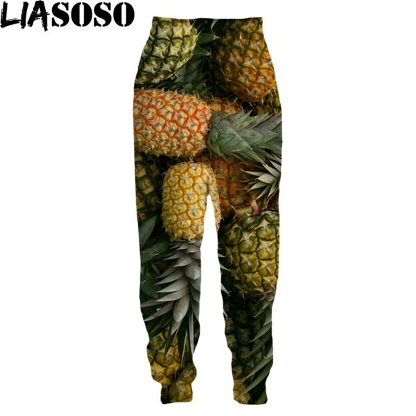 

men's pants liasoso pineapple fruit 3d print men women full length sweatpants casual winter jogger trousers yellow tropical food, Black
